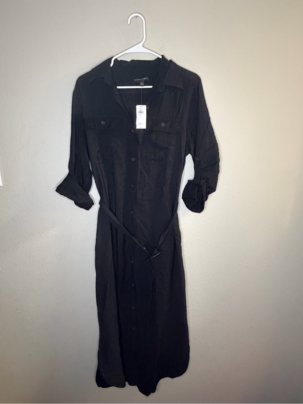 Banana Republic Black Classic Long-Sleeve Utility Dress With Belt Medium NWT